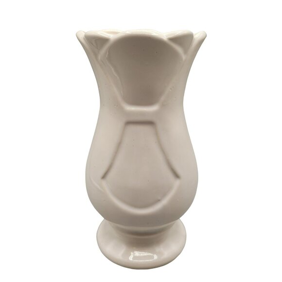 Old Brush Vase USA Pottery White Ceramic Flower Vase Tulip Edge 1940's 8" Tall - Picture 1 of 10